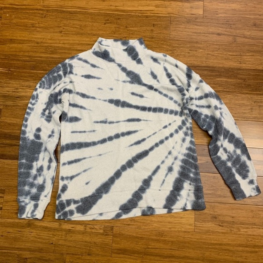 Democracy Tie Dye Pullover Womens XS Blue Metallic‎ Mock Neck Long Sleeve Top